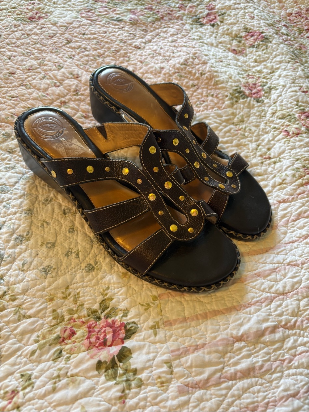 Nurture by Lamaze Dark Brown Wedge Sandals with Gold Studs